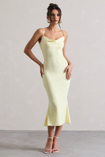Addison Lemon Cowl-Neck Open-Back Midi Dress With Lace